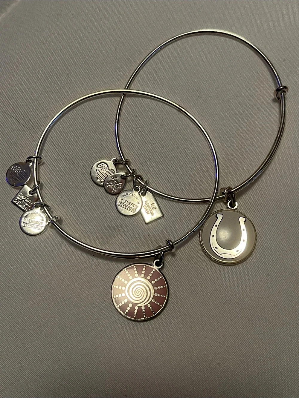 Alex and Ani Style Silver-Tone Charm 2 Bangle Set - Sunburst & Horseshoe